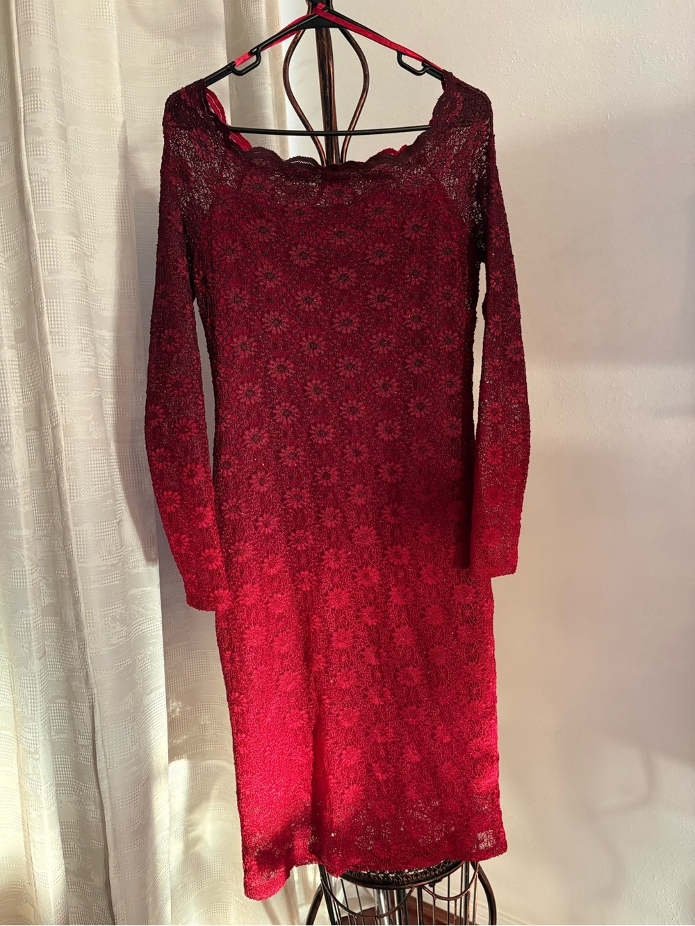 Women's Red Lace Long-Sleeve Dress size 12